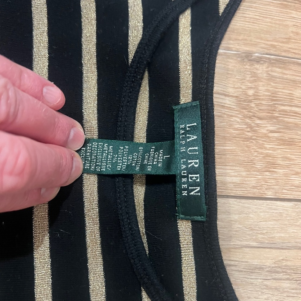 Polo Ralph Lauren Striped Black and Cream Cotton Long Sleeve Top - Picture 3 of 6